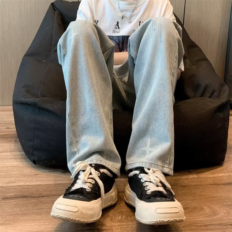 美式牛仔裤男款夏季水洗做旧冰丝黄泥染长裤N766P40,男装牛仔裤,星座1116-2