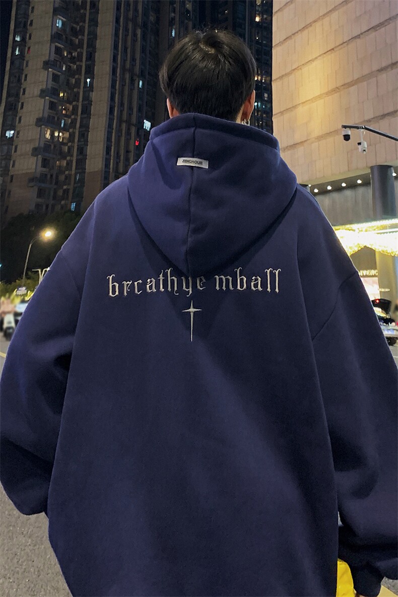 QC5189-TP45控价58字母刺绣连帽卫衣男生秋季港风简约帽衫外套,男装卫衣,电商A102-1