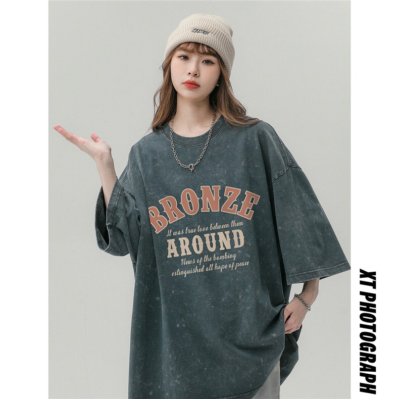 中性23夏季时尚字母印花水洗做旧纯棉短袖T恤DT1007P38控58，男装T恤，A247A