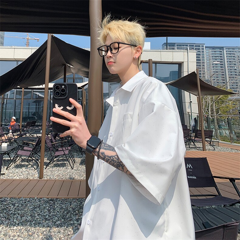 满天星空短袖夏季冰丝垂感亮片光板衬衫帅痞衬衣C2318-特批35,男装T恤,星座1213