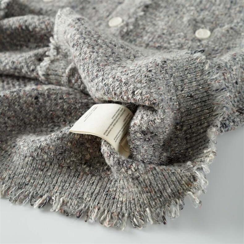 2025年秋季新款扬子纱针织花边圆领开衫外套时尚休闲通勤百搭,针织衫/毛衣,致织羊绒
