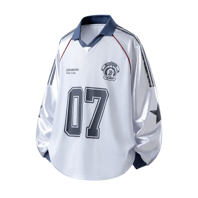 美式翻领POLO衫大码M-5XL插肩拼接V领球衣长袖T恤T78096P48控78，男装Polo衫，星座227-7