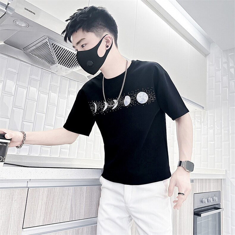 月有阴晴圆缺烫钻短袖T恤男社会小伙高级感301C-DT88-P48控68,男装T恤,星座301C（原B323）