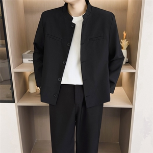 风春男立领西装单排扣外套本命红新中式中山装西服JAK35 P60图片