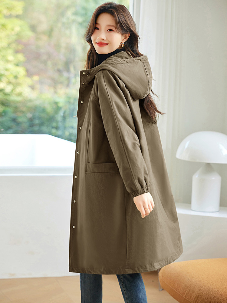 2024冬季新款夹棉保暖中长款修身显瘦休闲连帽棉服,女装派克服,希欧阁