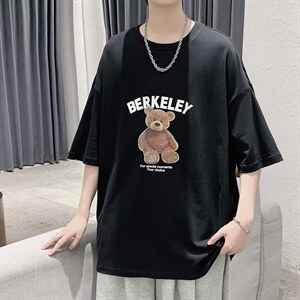 韩系简约小熊印花短袖T恤港风大码宽松男潮517A-1-T915-P28控38图片