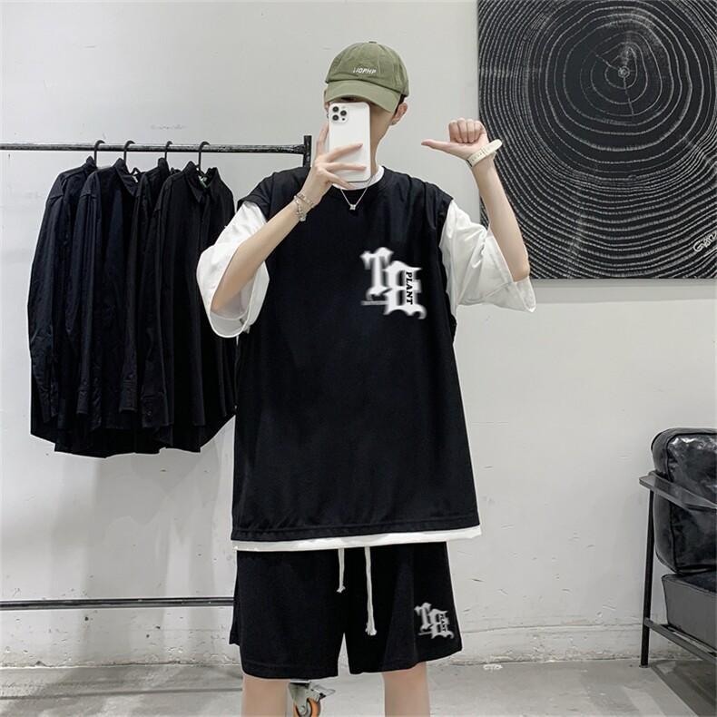华夫格套装潮流休闲短袖短裤两件套FTZ3040-P55控78,男装牛仔裤,电商B370