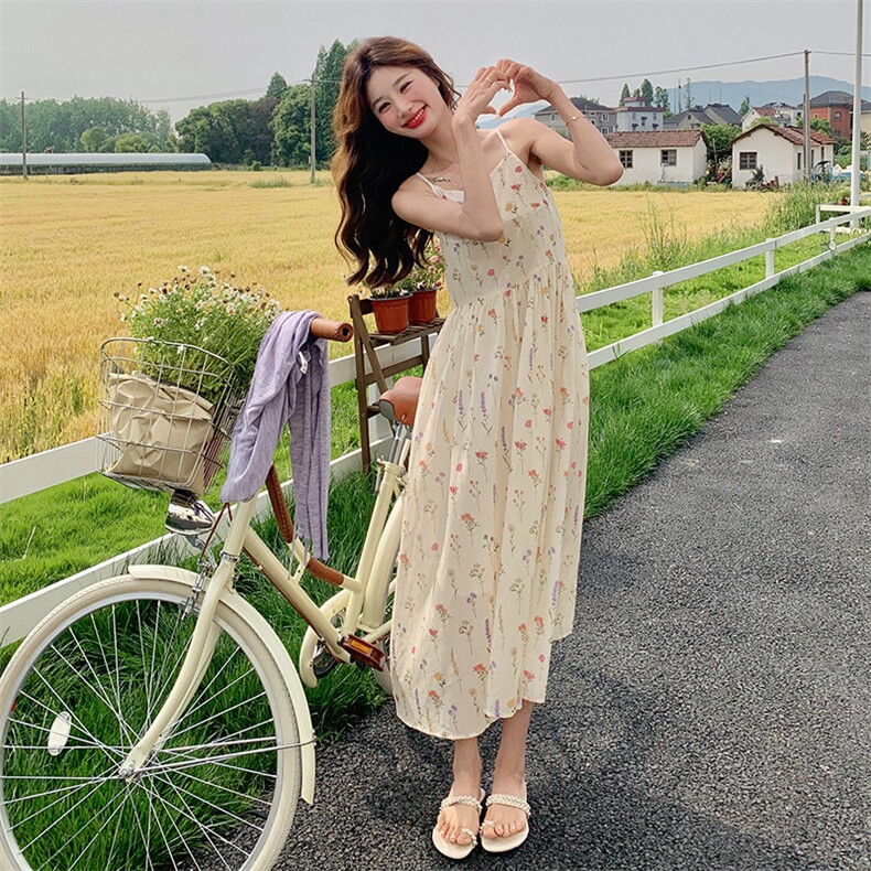 【已出大货】【数据好】碎花吊带连衣裙中长款2024夏季新款洋气,女装连衣裙,C位