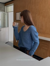 秋冬U领纯色长袖内搭毛衣女宽松显瘦针织打底套衫，女装针织衫/毛衣，半城羊绒