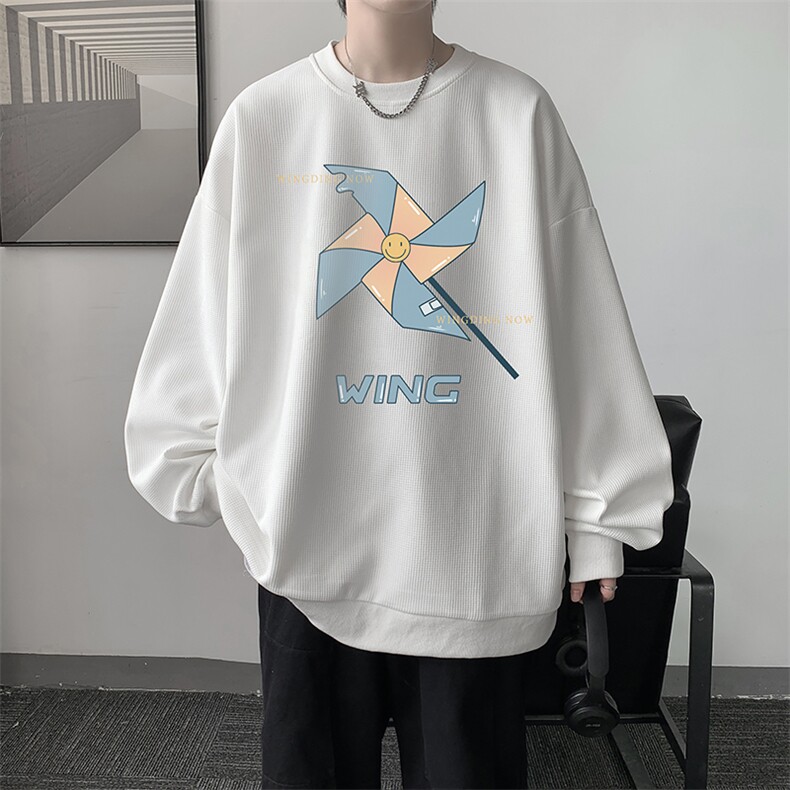 华夫格卫衣圆领卫衣男大码长袖t恤男外套 HW76112-P30加绒款-P40图片