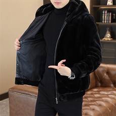 冬季加厚仿水貂绒男士连帽大码毛呢夹克外套X989-P90，男装毛呢大衣，星座310B-3