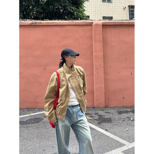 卡其色工装夹克春季廓形美式复古宽松立领飞行员外套JK22XX-特P85图片