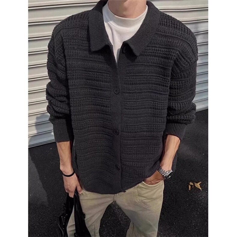 复古翻领开衫重磅毛衣冬季慵懒休闲百搭针织衫上衣M5332,男装针织衫/毛衣,星座1116A（原606A-3）