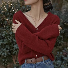 秋冬新款羊毛V领优雅淑女开衫显瘦百搭时尚外套，女装羊毛衫，锦瑟羊绒