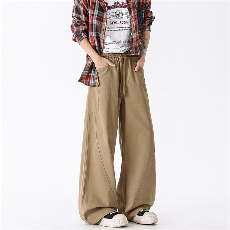 美式复古褶皱秋夏cleanfit宽松直筒简约阔腿休闲裤子K02535-P60，男装休闲裤，星座308B-2