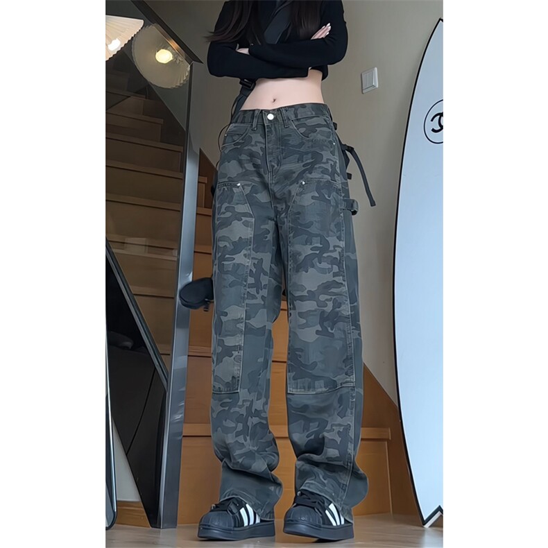 wassup candy美式高街牛仔裤子男春秋季迷彩工装裤潮牌宽松休闲裤图片