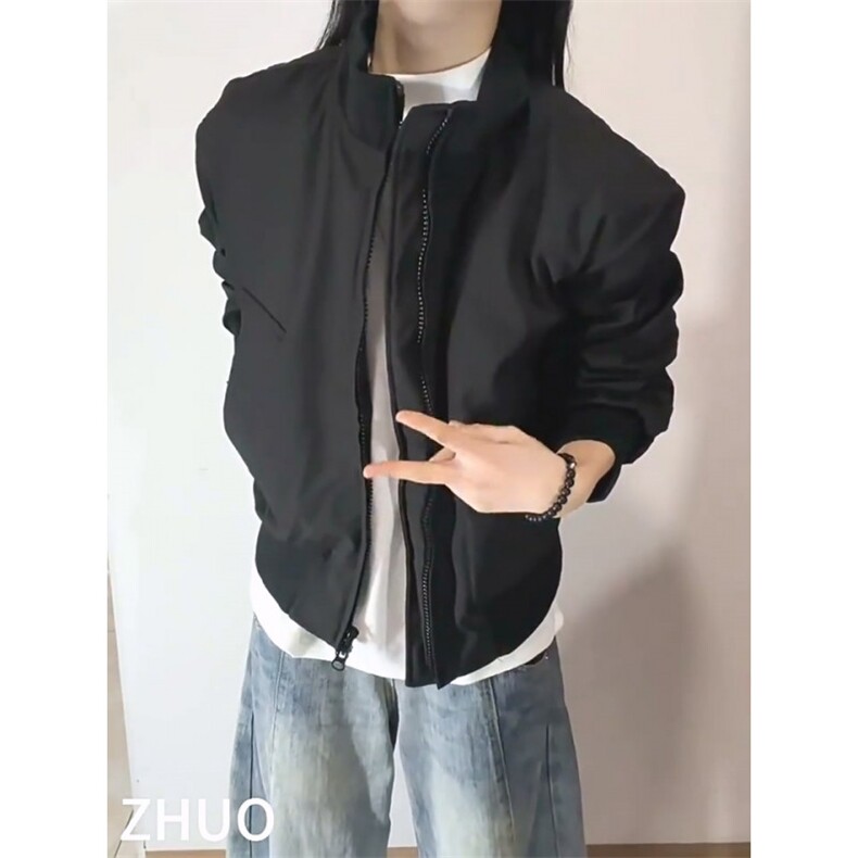 现货26春装美拉德立领飞行夹克纯色复古廓形高街棒球服外套,男装夹克,电商A486-1
