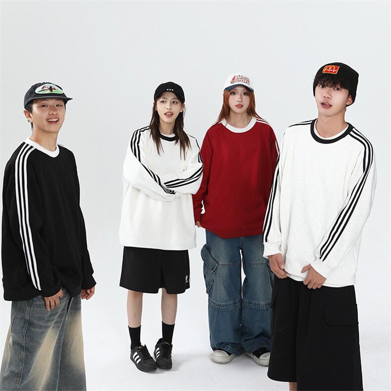 市场无对手支持退换抖音得物品质480克全棉加绒三条杠卫衣CM05，男装卫衣，电商A486