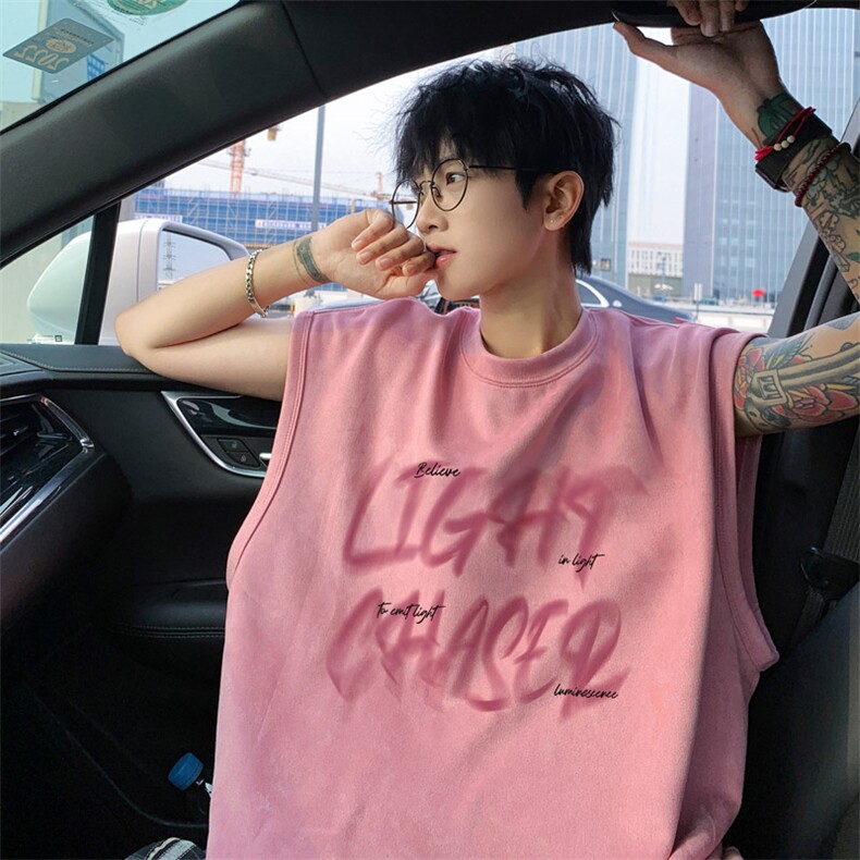 ！2025夏季新款男士麂皮绒背心情侣潮流无袖T恤TLBX17特P18,男装T恤,电商B220