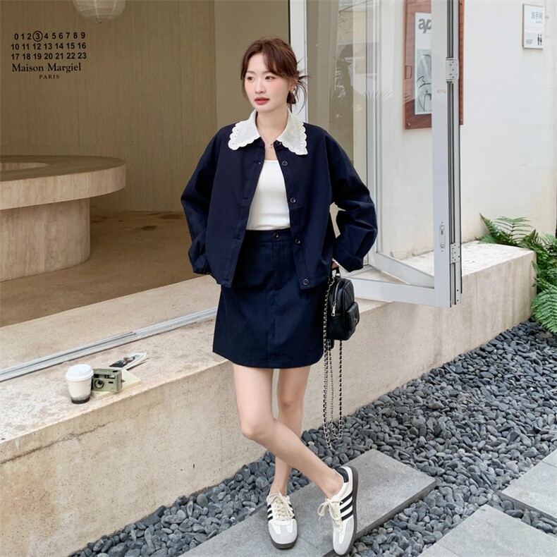2026春季新款韩版通勤套装时髦翻领夹克宽松外衣休闲半身裙两件套,女装套装/套裙,霓裳依族