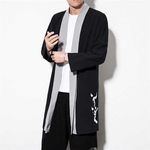 风唐装复古刺绣开衫外套中式中长款汉服披风男风衣JK617P85,男装风衣,钱塘788(原4013)