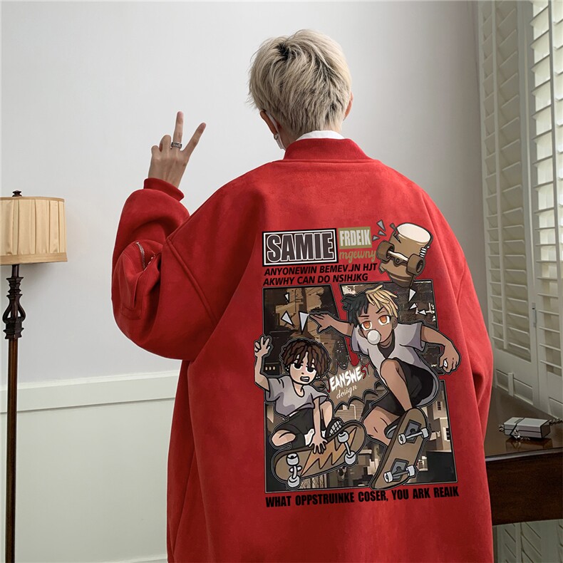 23秋款美式复古麂皮绒飞行棒球服男女夹克外套JF3302-P80控108图片