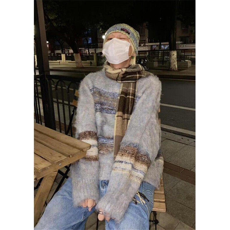 冬季小众慵懒风针织衫套头毛衣男女款宽松痞帅拼接打底衫MY9529,男装针织衫/毛衣,星座1116A（原606A-3）