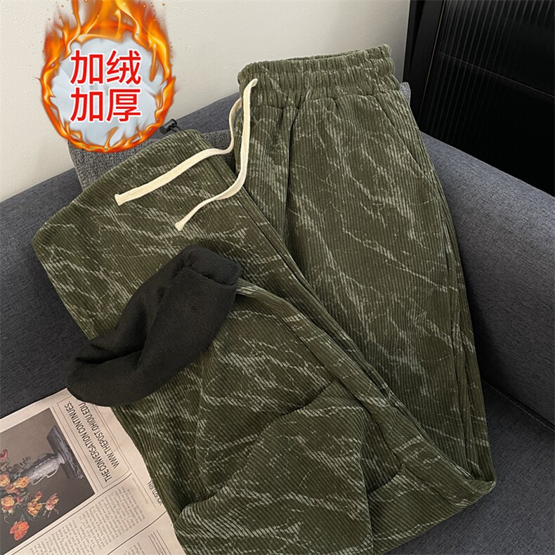 加绒加厚冬款男灯芯绒扎染休闲裤保暖字母刺绣长裤h0856P52,男装休闲裤,星座1013-1