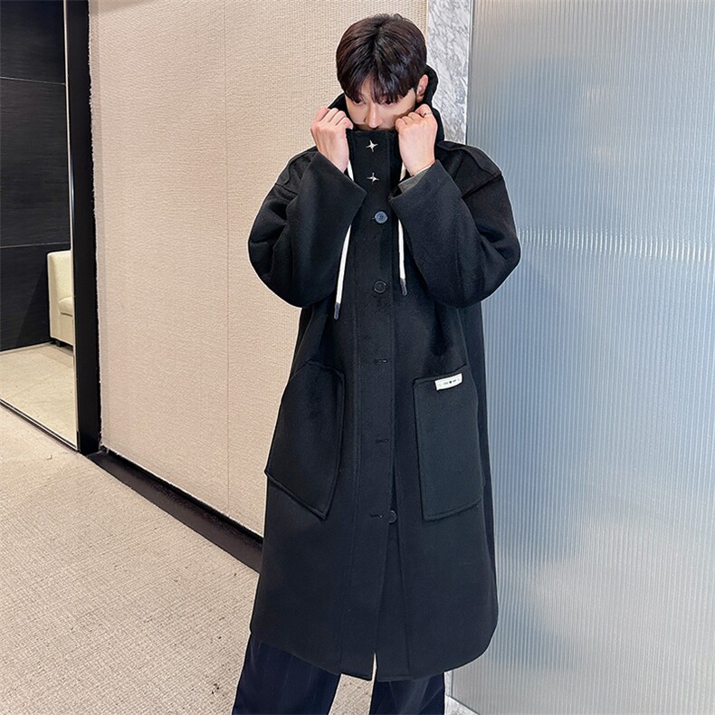 韩模连帽毛呢中长款大衣韩版宽松毛呢外套912-FY116P138控168,女装短外套,星座903-1