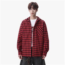 衬衫男春季新款港风宽松连帽大码格子长袖衬衣CS1981-P42，男装衬衫，星座214-3