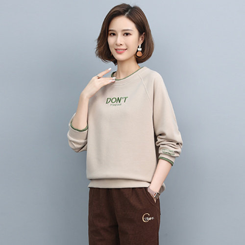 圆领卫衣女2023春秋新款中年妈妈大码宽松洋气小个子套头长袖上衣,女装卫衣/绒衫,独衣靓