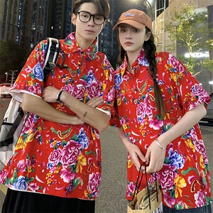 P01中性男女休闲大码花衣服polo衫宽松透气东北大花风团队服图片