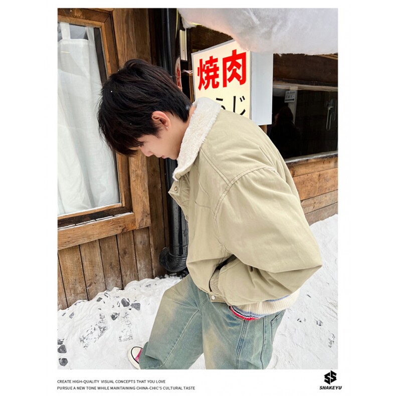 美式解构缉明线立领工装夹克秋冬款加绒加厚廓形棉服男女,男装夹克,四季星座505