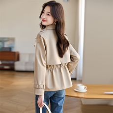 KARMEMAJE小香风大翻领收腰修身短款风衣2025女秋季款小个子外套，女装风衣，艾瑞儿