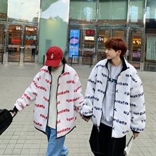 703-Y253冬季定制印花羊羔毛拼色外套情侣双面穿棉衣，男装棉衣，星座703