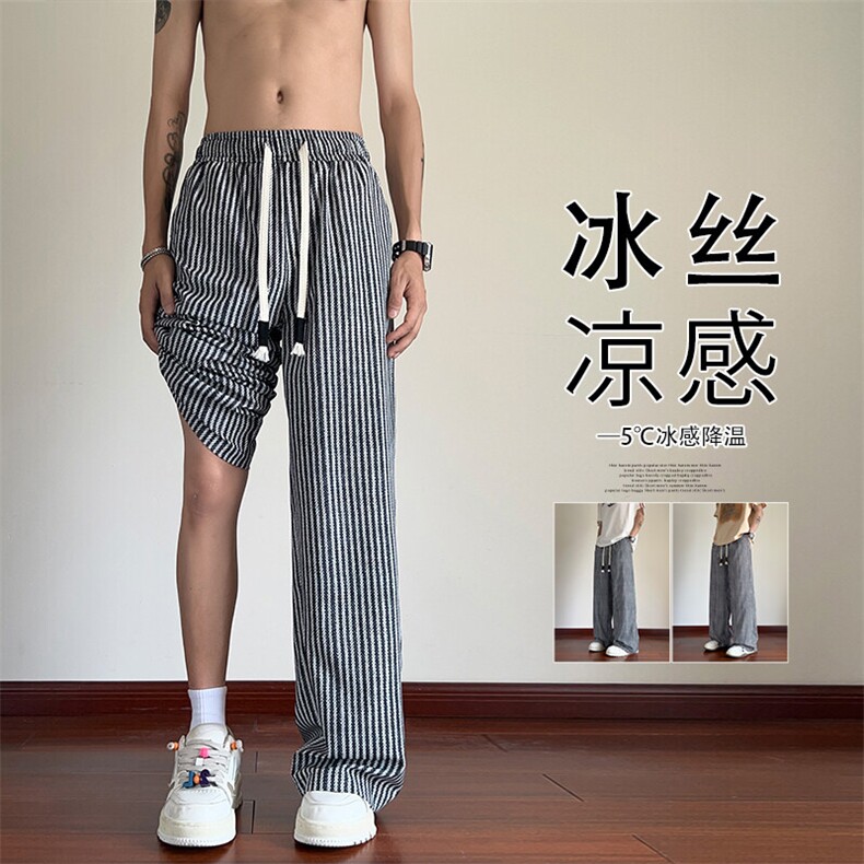 2025 夏季新款 内景四面弹条纹冰丝裤M-5XL HK25473-特P25图片