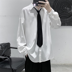 现货港风宽松纯色长袖衬衫男送领带KD221-P40，男装衬衫，电商D312-1