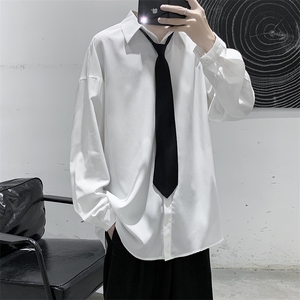 现货港风宽松纯色长袖衬衫男送领带KD221-P40图片