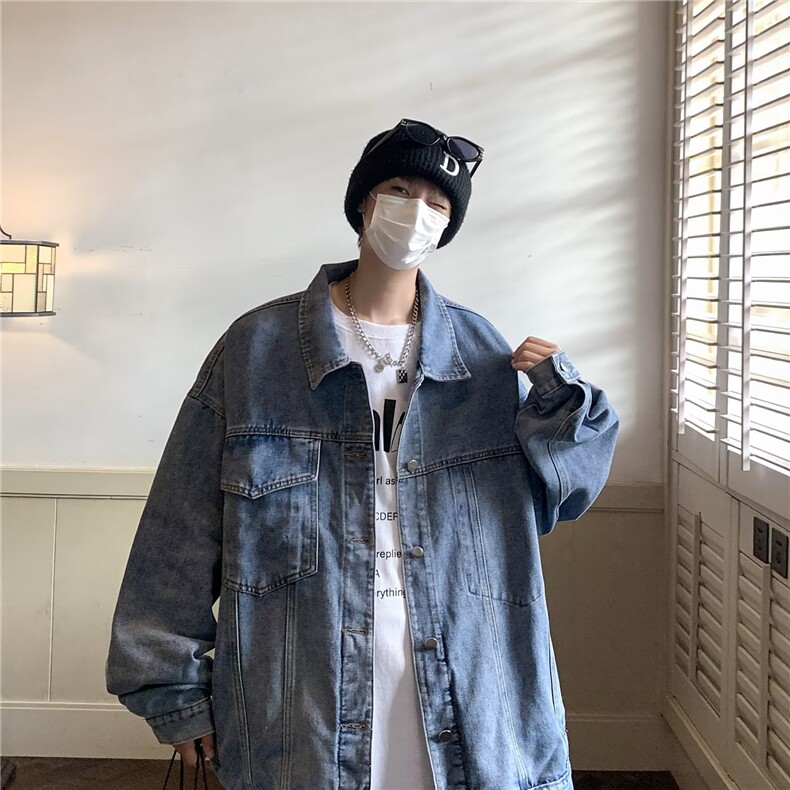新款美式复古牛仔外套男潮牌痞帅秋冬潮流工装夹克宽松GH030-P65图片