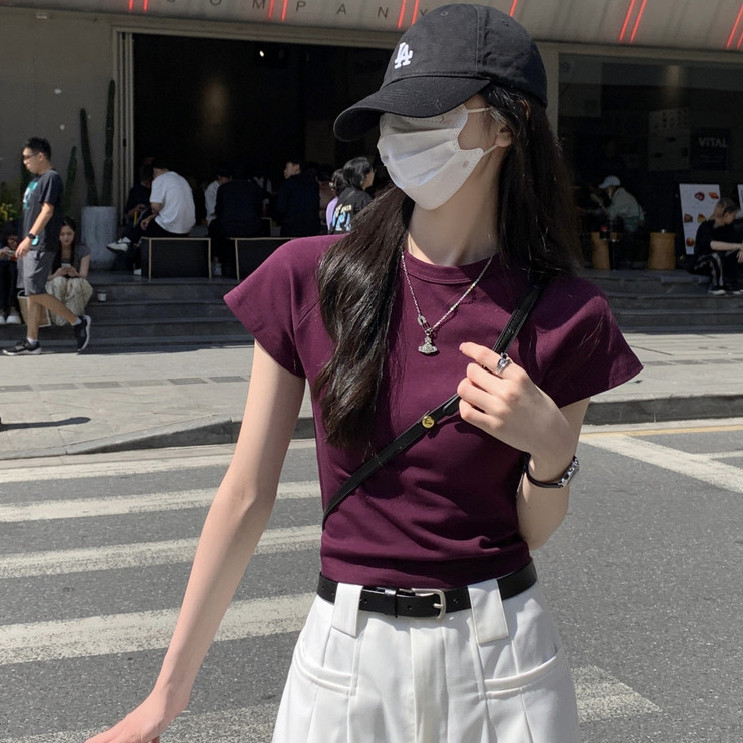 ZT5935-P35正肩短袖T恤女夏季短上衣辣妹紧身露脐显瘦打底衫图片