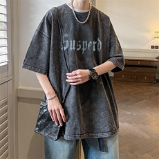 抖音供货、210克现货水洗棉印花宽松版短袖T恤D223A-ST2315-P35，男装T恤，电商019-1