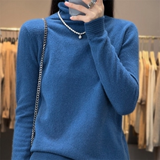 秋冬新款半高领精纺羊毛衫女短款宽松套头针织毛衣显瘦纯色打底衫，女装羊毛衫，佳绒高端店
