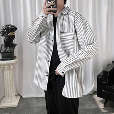 港风条纹衬衫男ins韩版宽松潮流百搭休闲衬衣C925-P35数据好现货，男装衬衫，电商A157-1