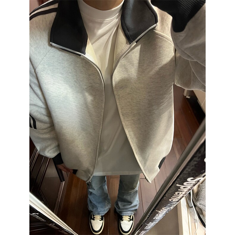 抖音得物高品质美式高街重磅结构设计拼接织带立领卫衣外套CM42,男装卫衣,电商A486
