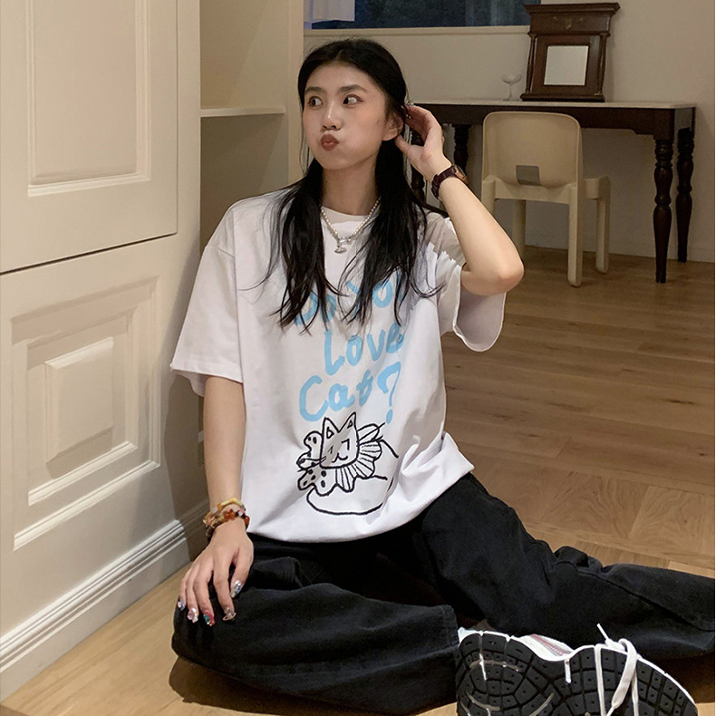 T0697-P30夏季新款纯棉大码短袖小清新卡通猫咪小众设计感T恤,女装T恤,星座617A-2