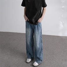 美式复古蓝色直筒牛仔裤男潮牌水洗cleanfit阔腿休闲长裤，男装牛仔裤，星座506A