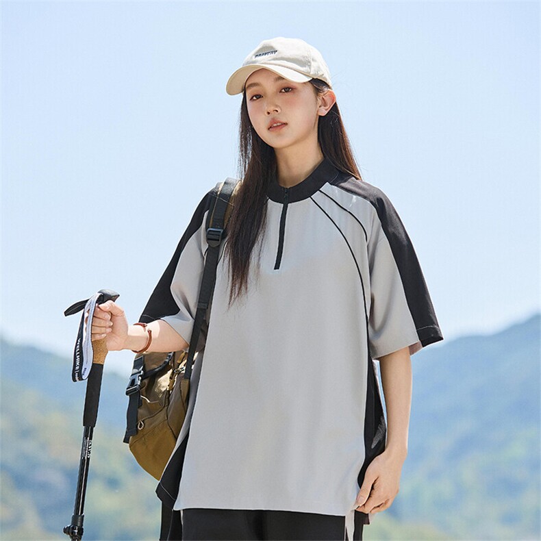 2025夏季新款青少年运动短袖拼接五分袖男女T恤 A406 T6069 特P35图片