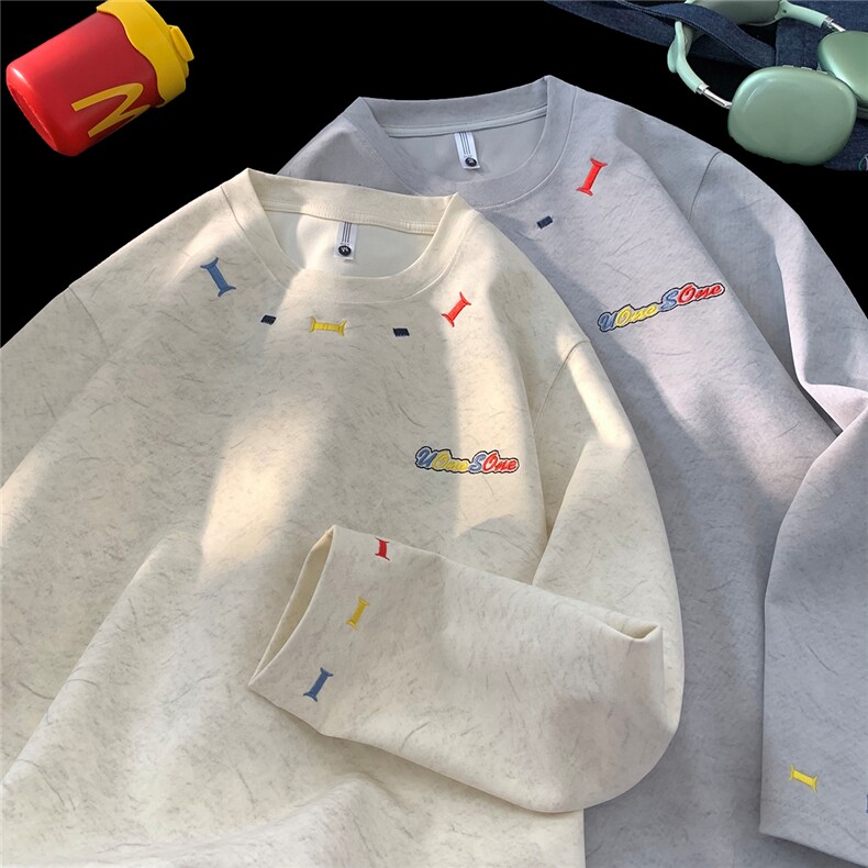 主推款250克春季重磅砂洗做旧刺绣天丝棉长袖T恤JF412-特P45控78，男装T恤，电商A422-1