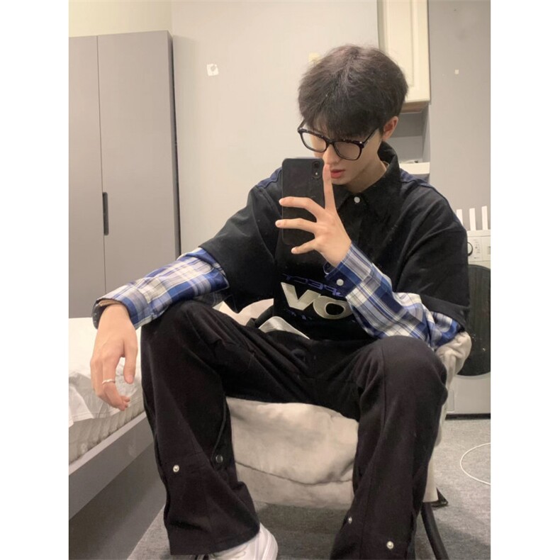 706-1-WY8800-P75现货男士美式休闲长袖卫衣情侣假两件polo外套,女装短外套,星座706-1