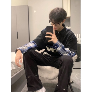 706-1-WY8800-P75 现货 男士美式休闲长袖卫衣情侣假两件polo外套图片